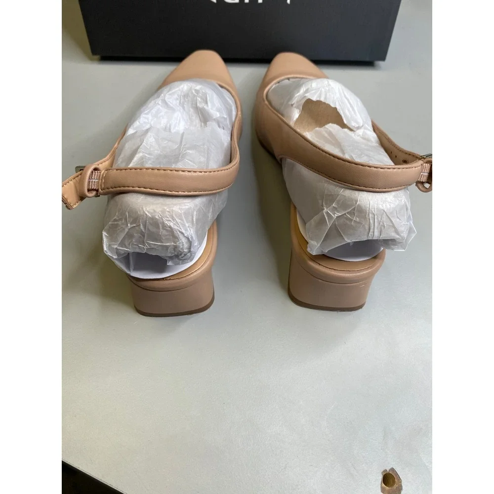 Naturalizer Ginger Barely Nude Leather Slingback Block Heel Pumps Size 7.5m